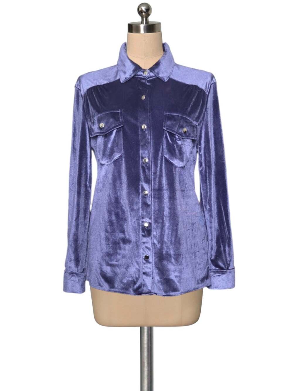 Trendy Boutique Stretchy Purple Velvet Button Up Shirt M